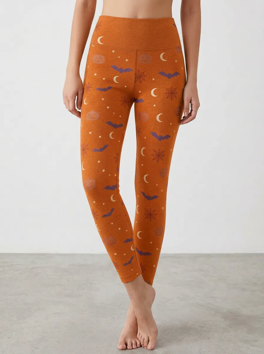 Women's Nightfall Halloween Pumpkin Bat Moon Star Leggings