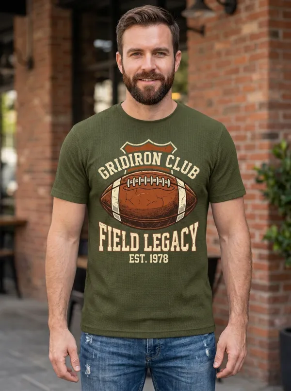 Men's Timeless Football Gridiron Ball Crew Neck Graphic T-Shirt