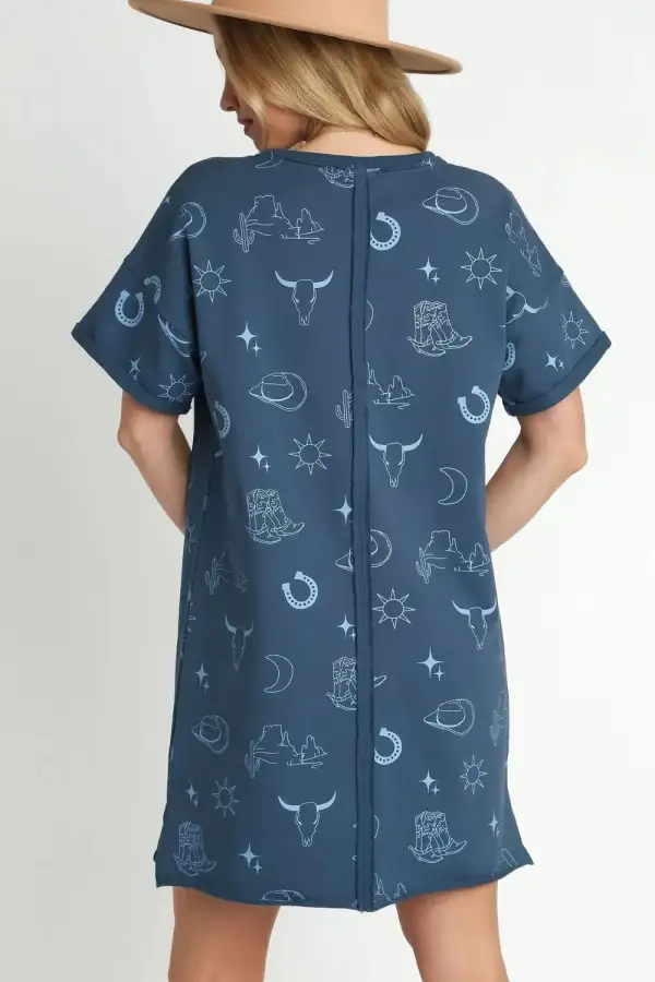 French Terry Short Sleeve Round Neck Dress