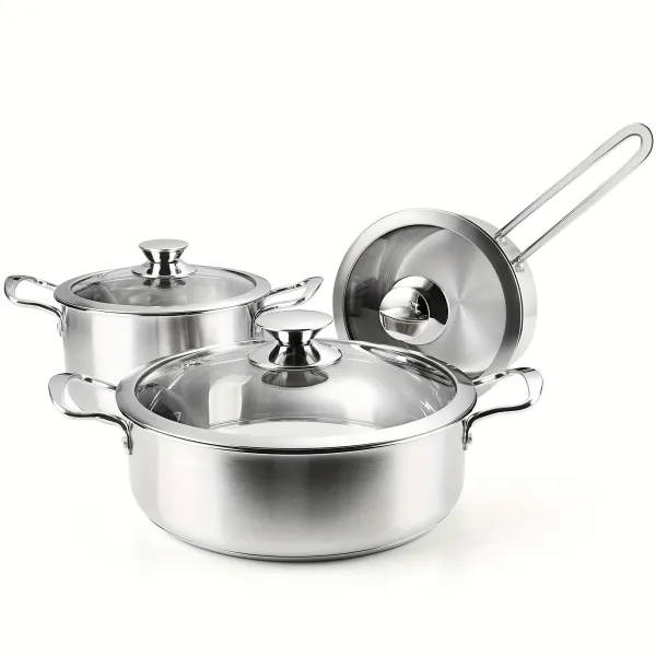 Stainless Steel Cookware Set with Glass Lids, Comprehensive Kitchen Pots and Pans for All Cooking Needs