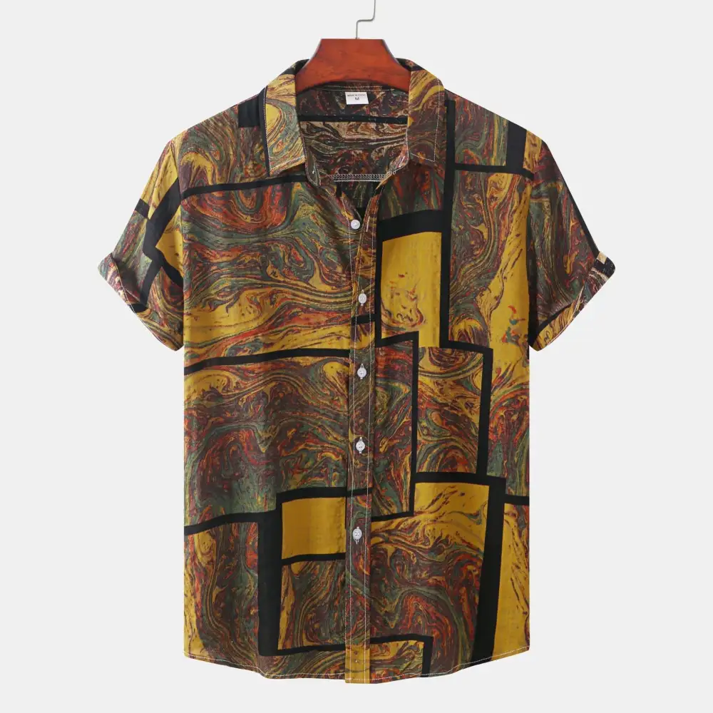 Men's Short-Sleeve Shirt With Modern Marble Design And Airy Cut