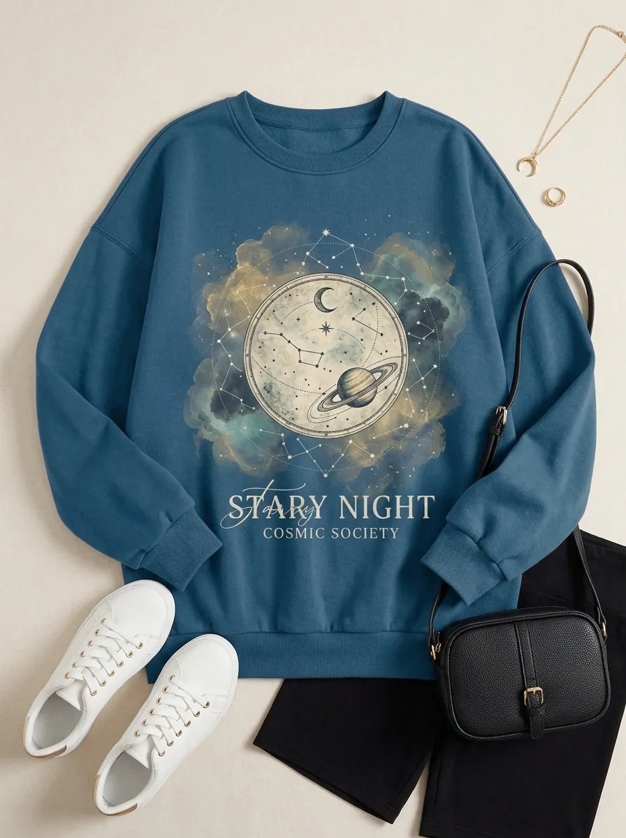 Women's Astronomy Lover Starry Night Planet Printed T-shirt