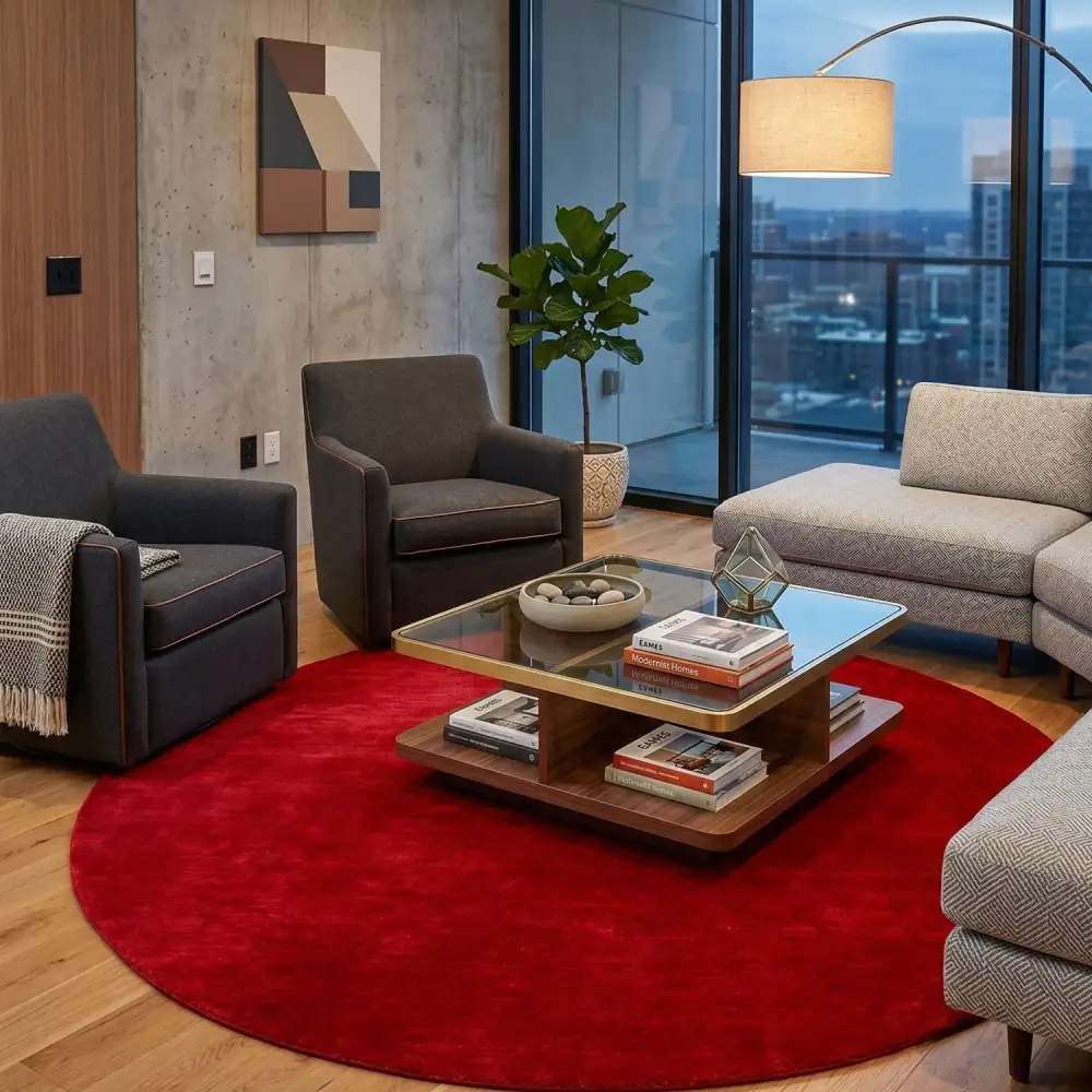 Hand-Loomed Wool Fringe Round Carpet