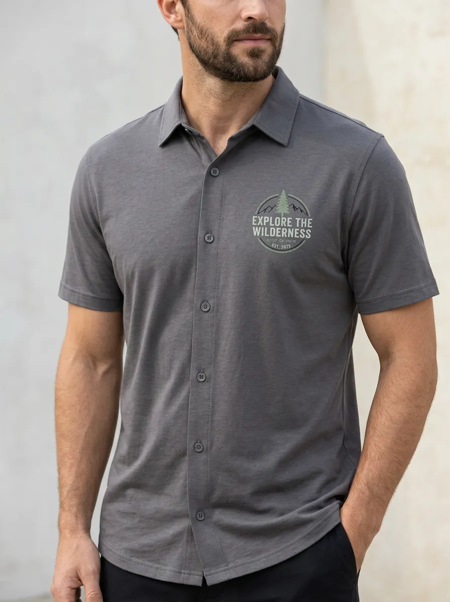 Men's Wilderness Nature Lover Pine Tree Mountain Printed Polo Shirt
