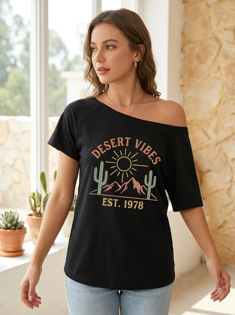 Women's Desert Vibes Cactus Mountain Printed T-shirt