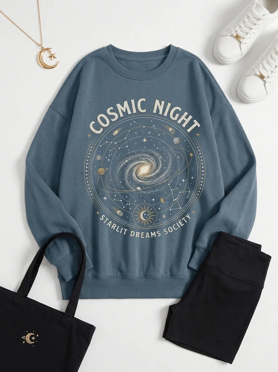 Women's Astronomy Lover Cosmic Night Galaxy Printed T-shirt