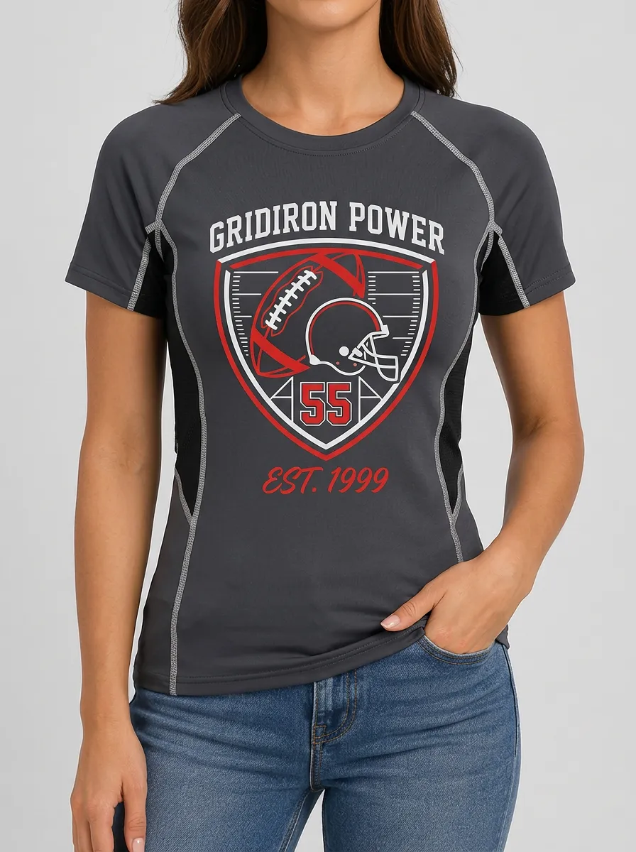 Women's American Football Fan Gridiron Power 55 Printed T-shirt