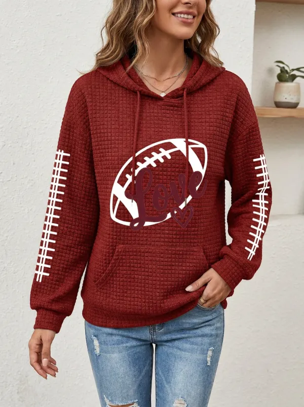 Women's Football Grey Waffle-Knit Graphic Hoodie