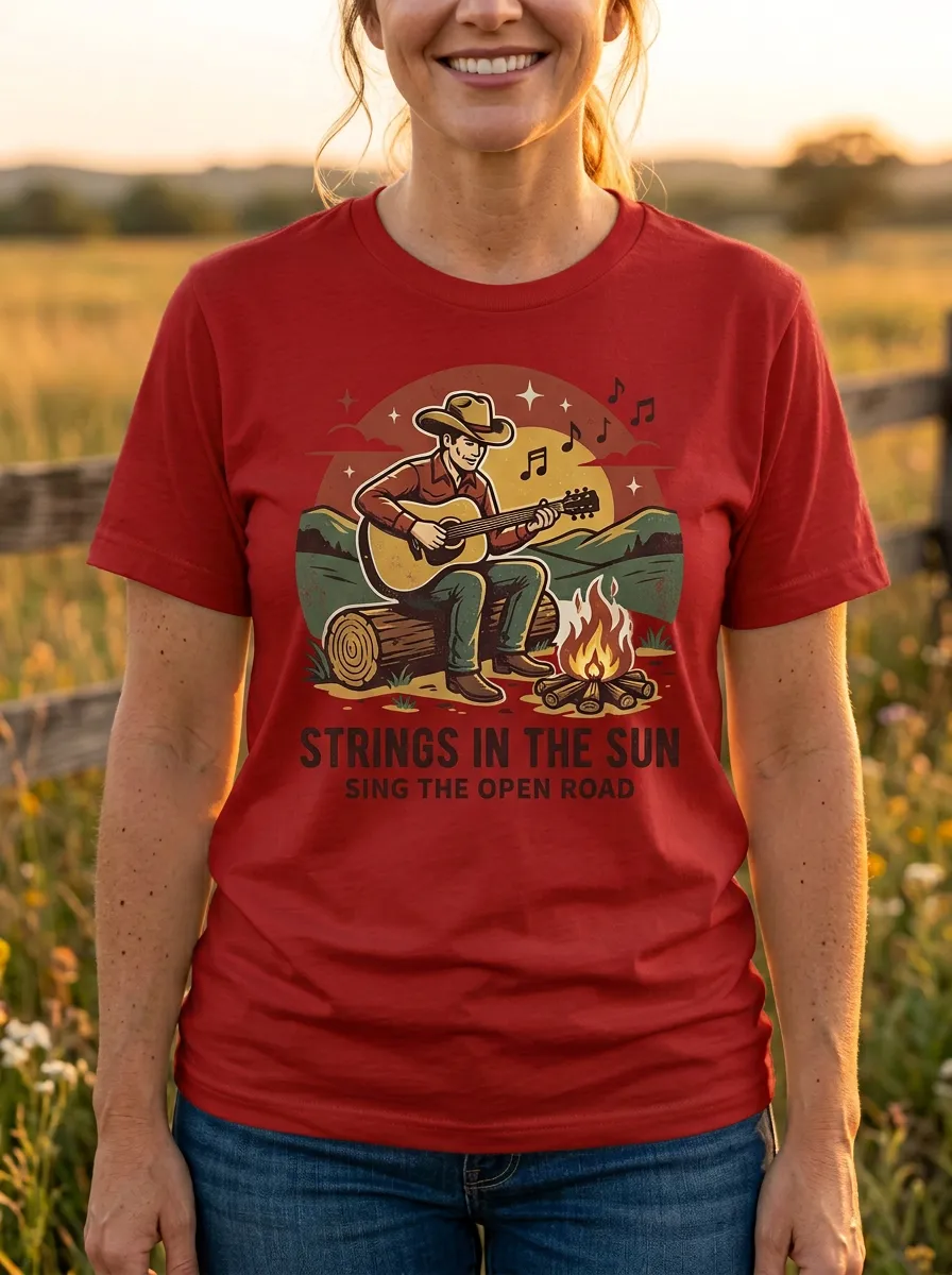 Festival Guitar Cowboy Country Music Crewneck T-Shirt