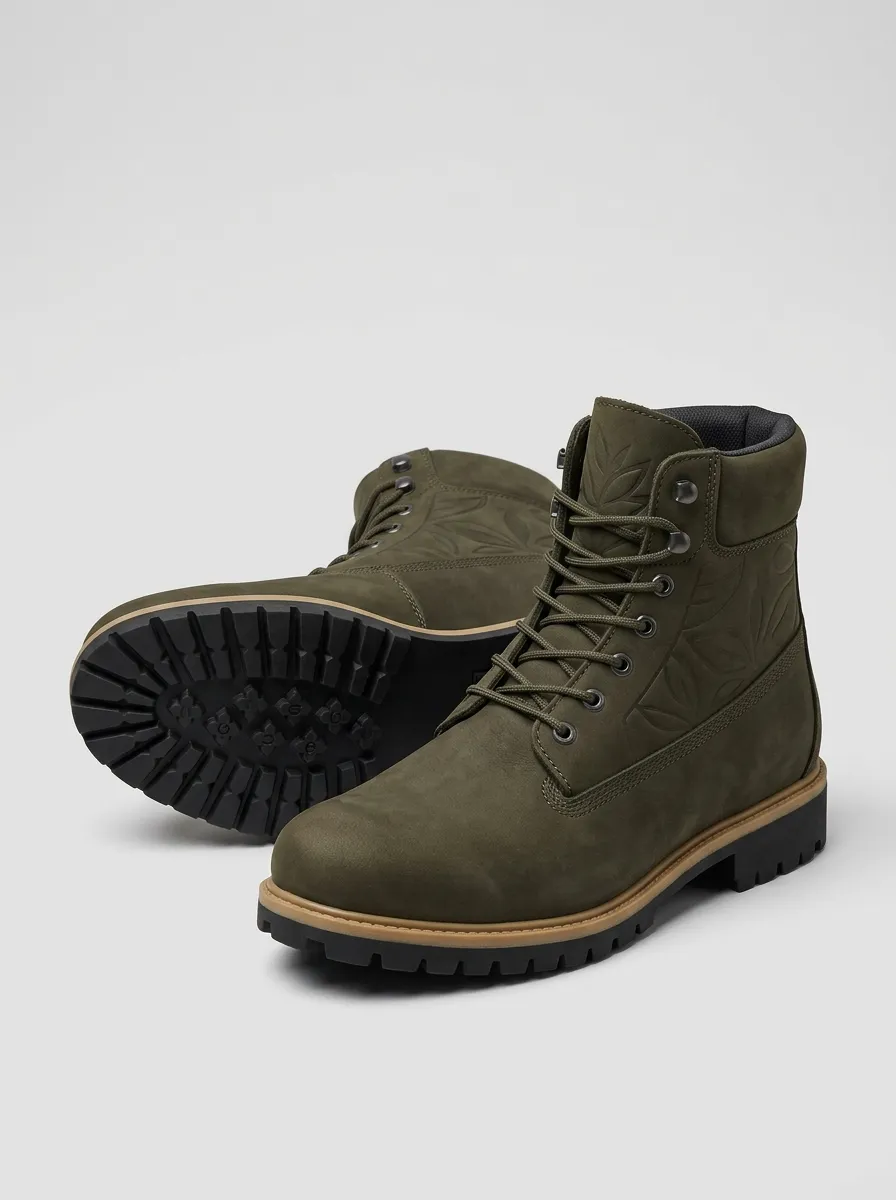 Unisex Nature Lover Leaf Embossed Print Work Boots