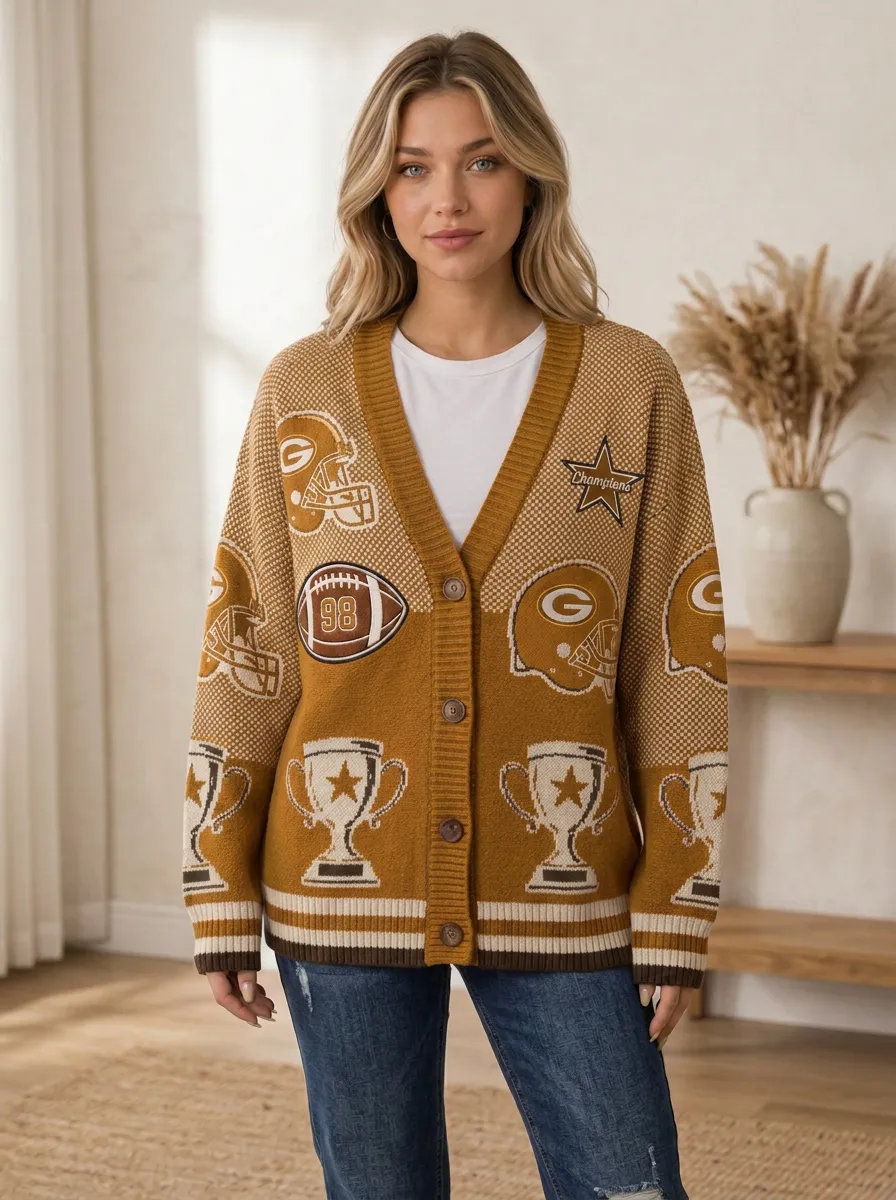 Women's Classic Weekend Gridiron Helmet Trophy Ball Knit Cardigan