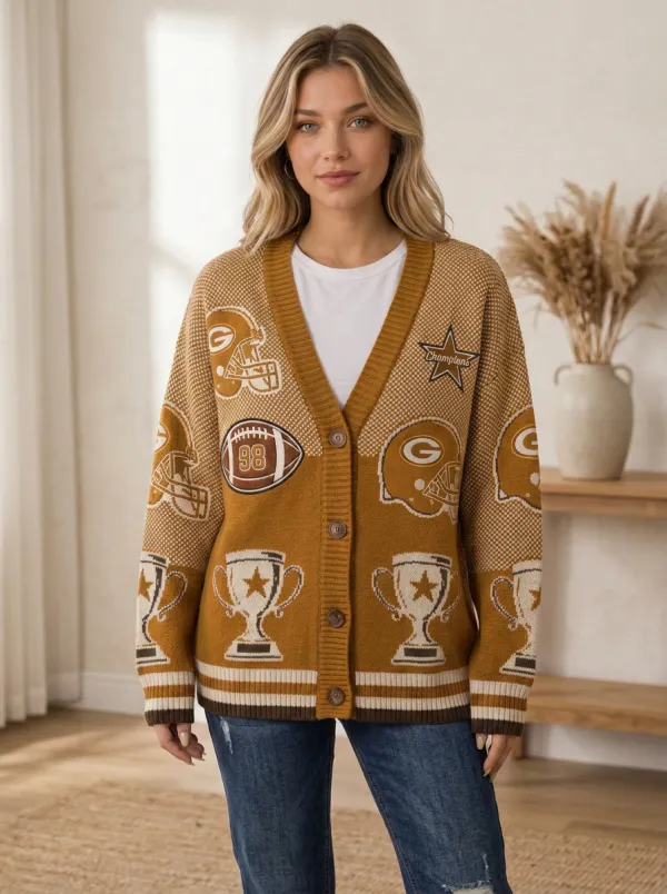 Women's Classic Weekend Gridiron Helmet Trophy Ball Knit Cardigan