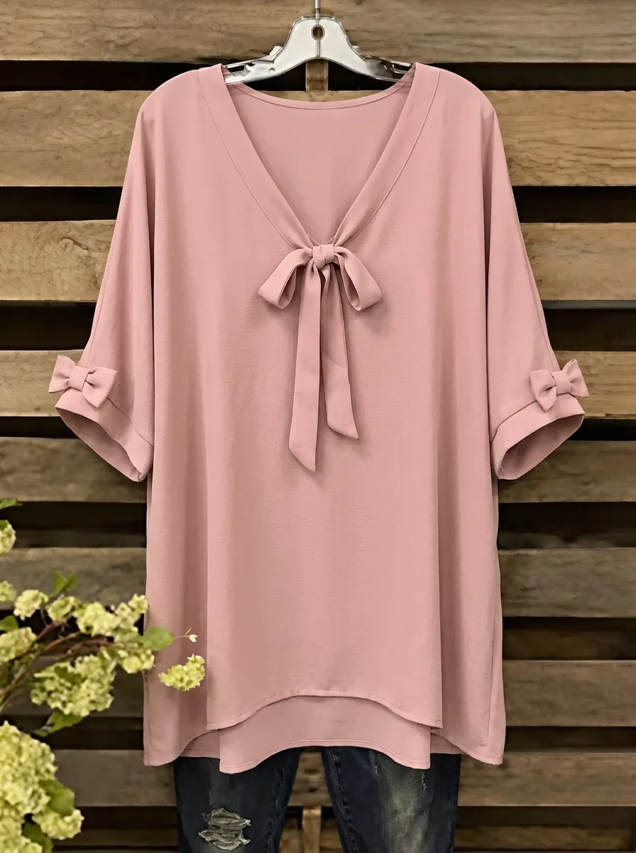 Women's V-neck Bow-front Bow-detail Blouse
