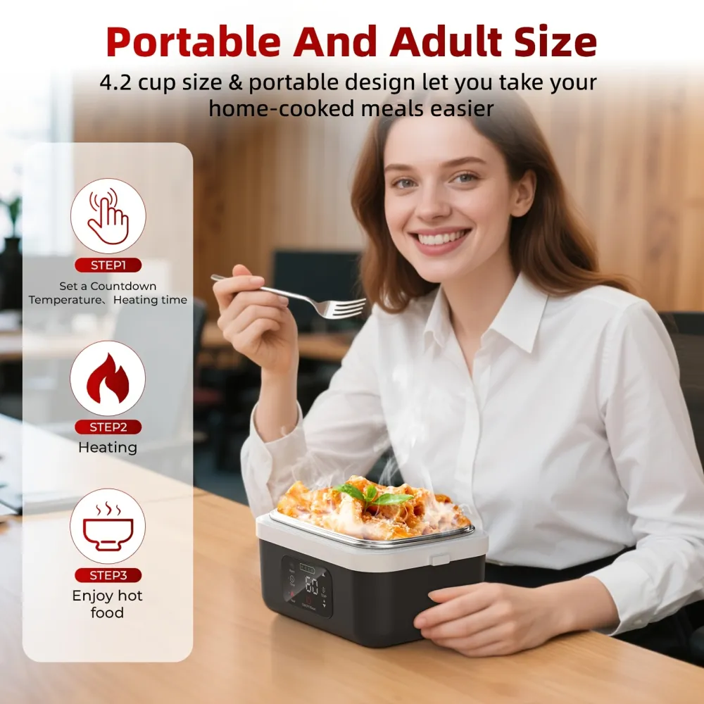 USB Rechargeable Electric Lunch Box with Digital Display, Portable Food Warmer for On-the-Go Meals - USB