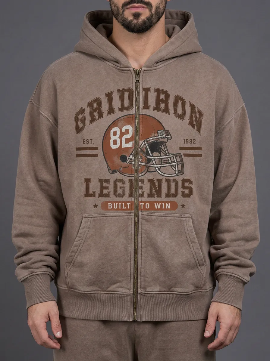 Men's Football Lover Gridiron Legends Helmet Printed Zip-up Hoodie