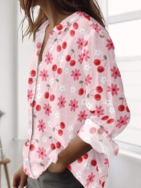 Cherry and Flower Print Shirt