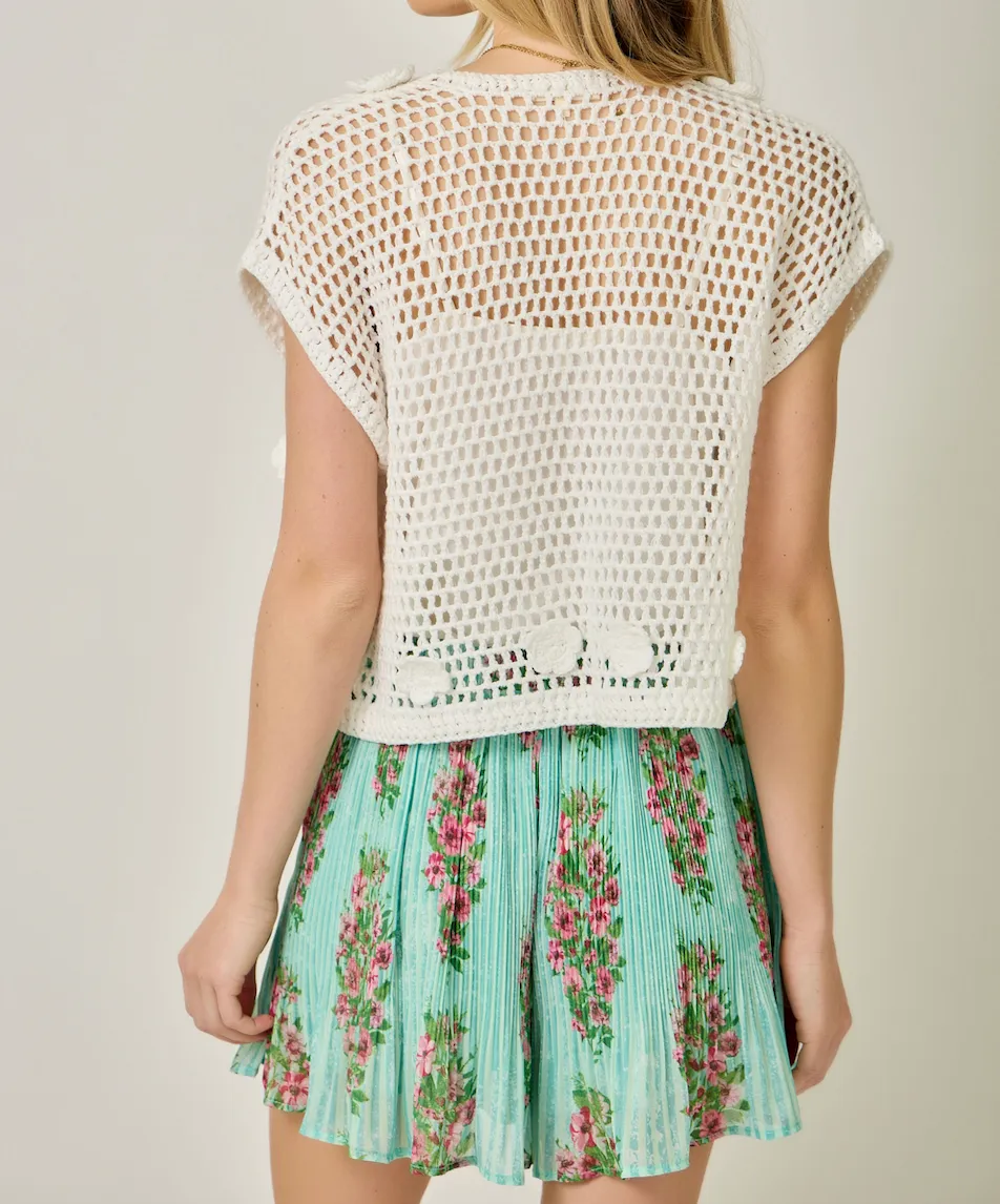 Crochet Floral Open Front Cardigan