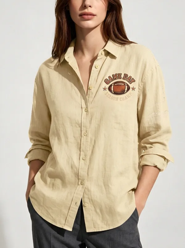 Women's Football Fan Game Day Season Champ Printed Button-up Shirt
