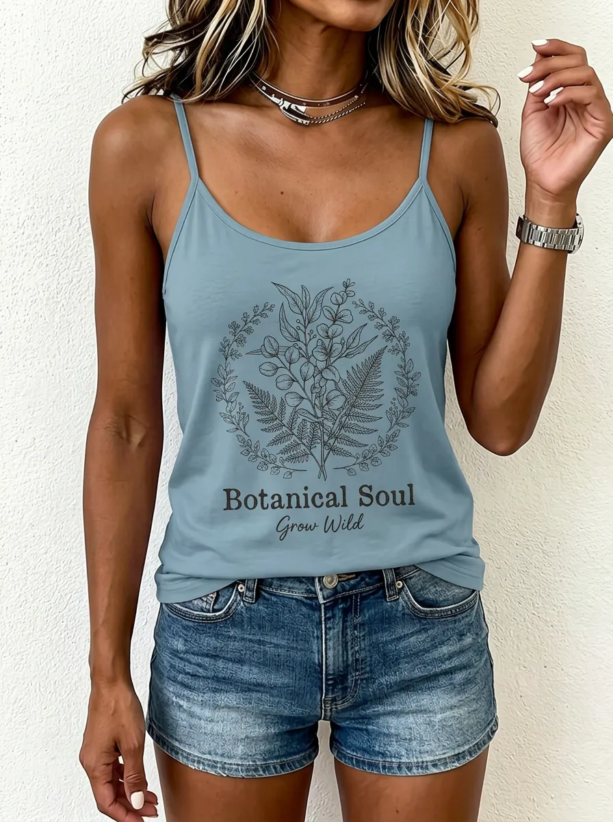 Women's Botanical Soul Nature Lover Fern Printed Tank Top