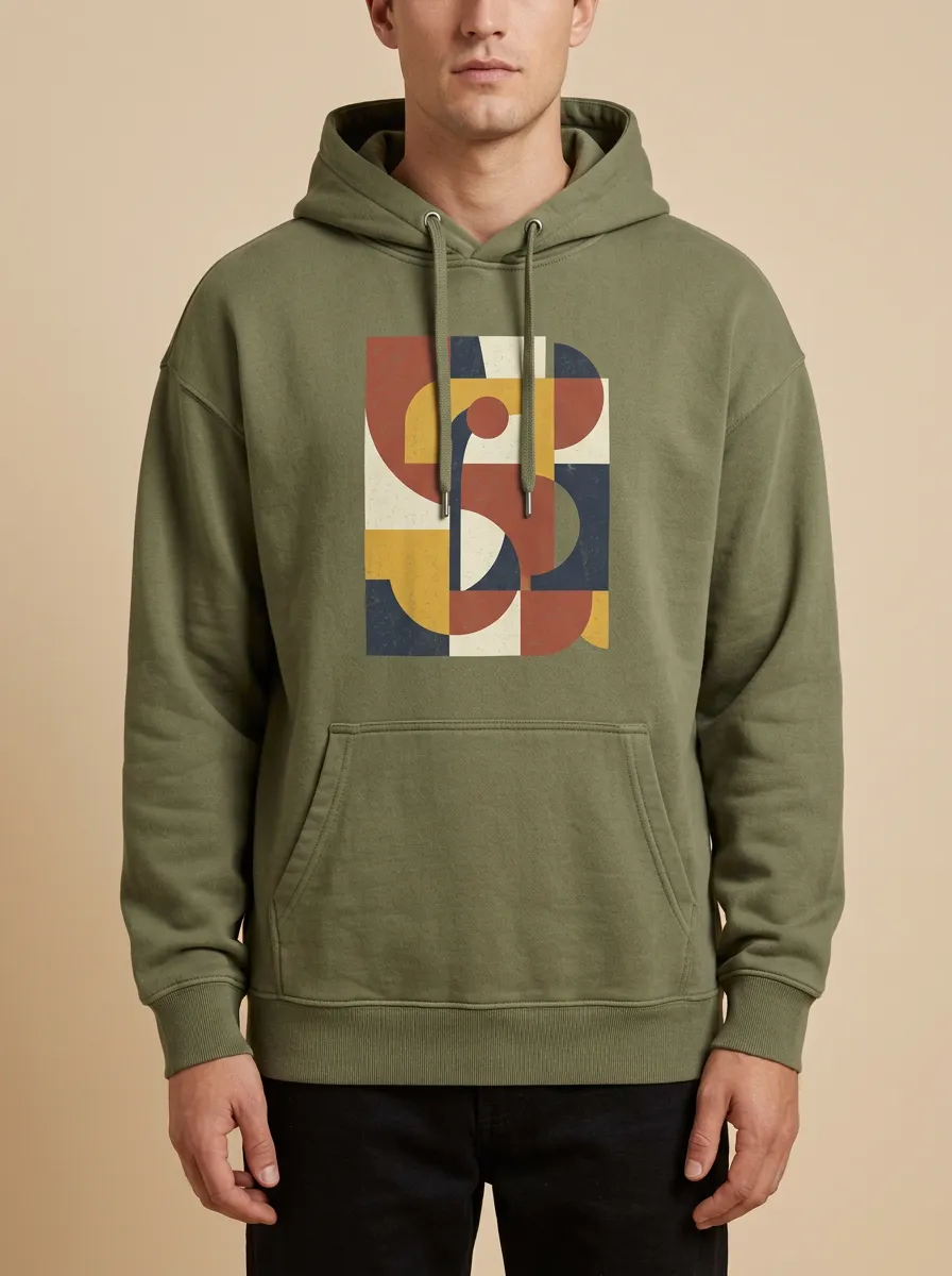 Men's Casual Abstract Geometric Art Print Hoodie