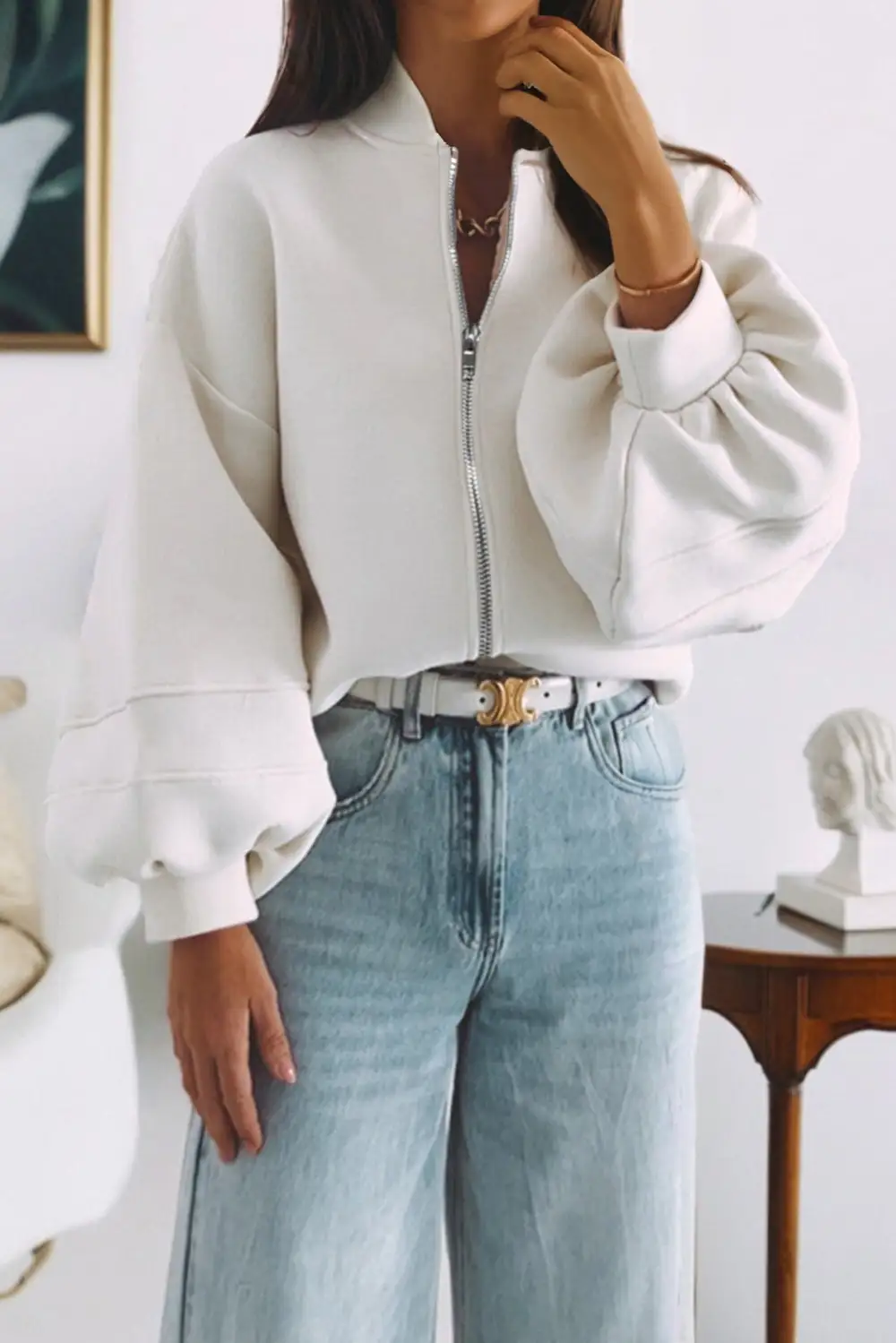 Zip-Up Denim Knit Jacket