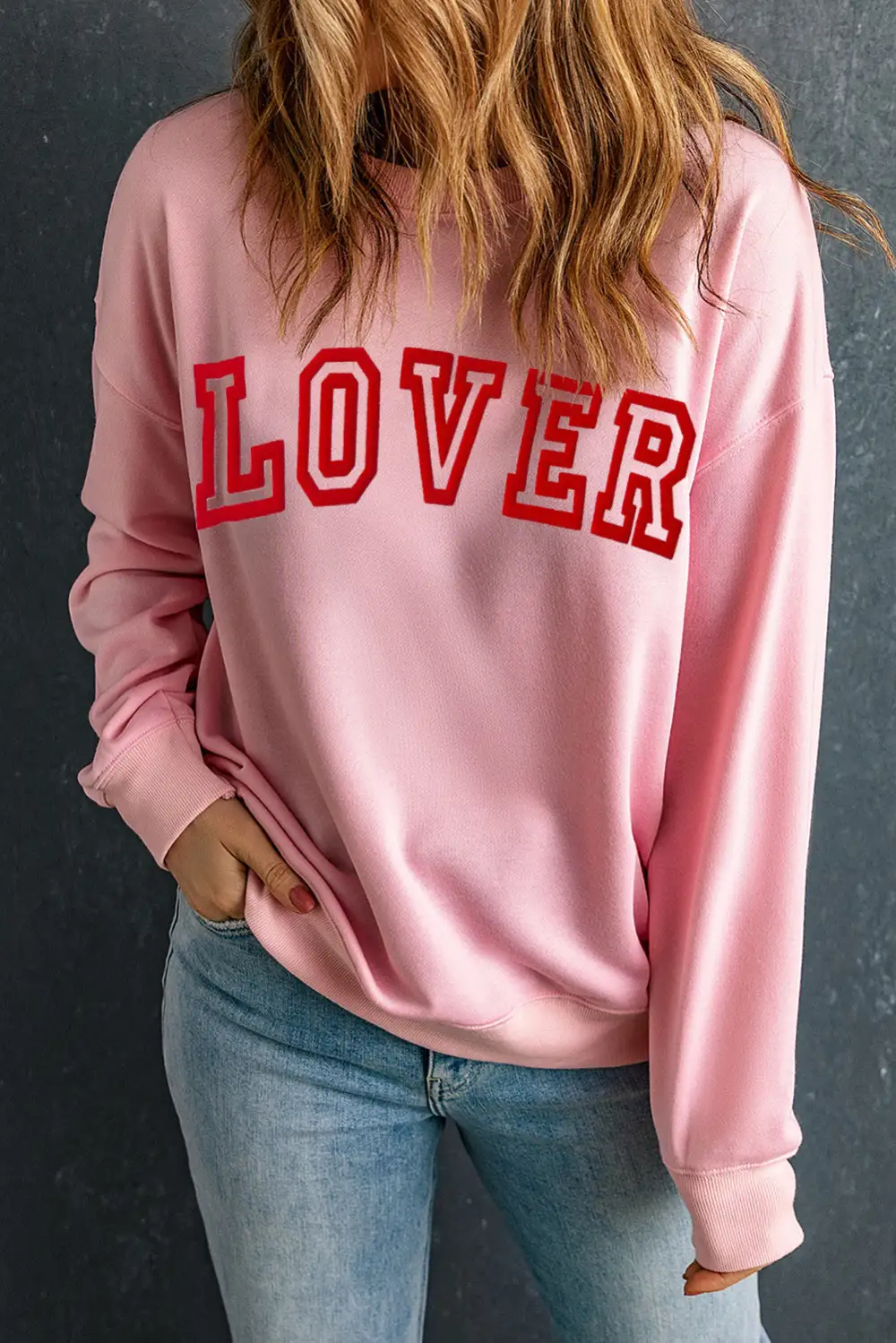 LOVER Puff Print Drop Shoulder Sweatshirt