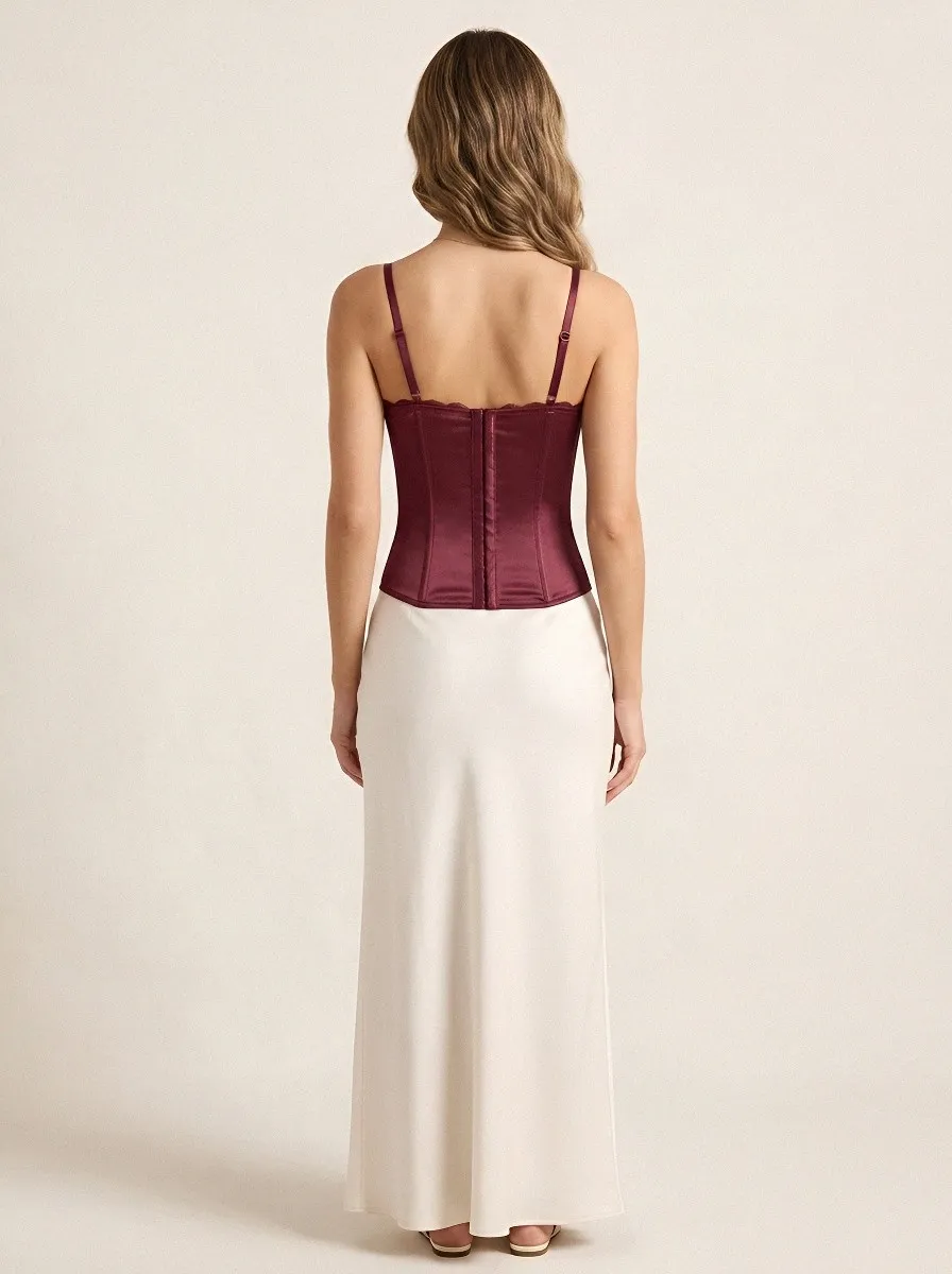 Jacquard Satin-Look Button-Front Women's Corset Top