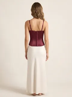 Jacquard Satin-Look Button-Front Women's Corset Top