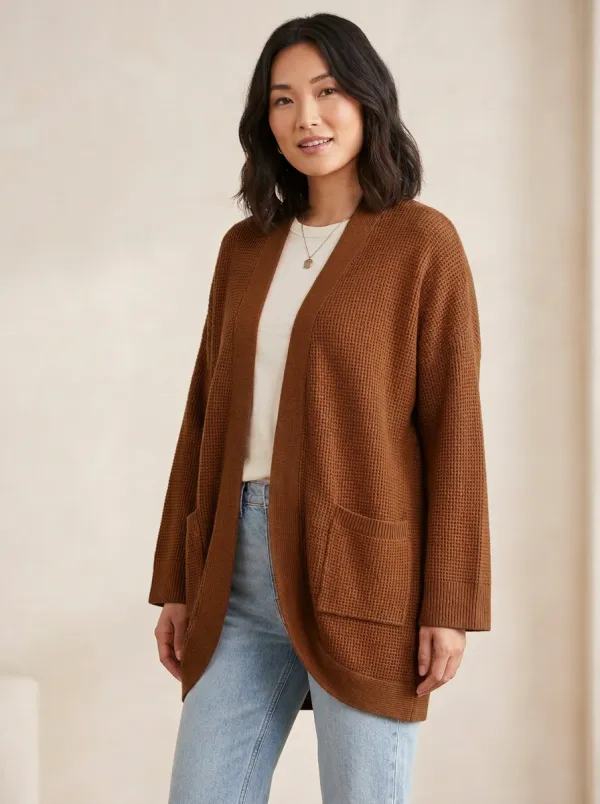 Soft Waffle-Knit Knit Cardigan