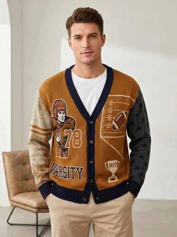Men's Football Varsity Player MVP Knit Knit Cardigan