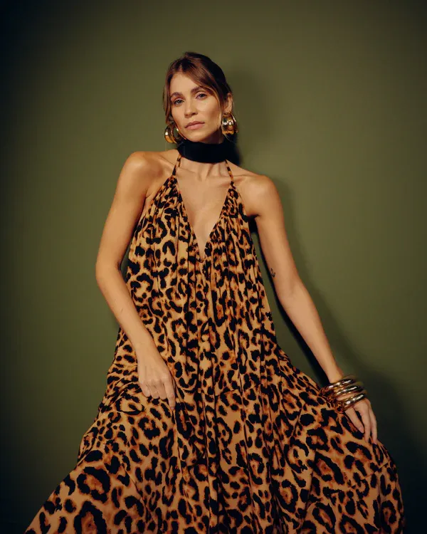 Vestido Longo Animal Print Fluido