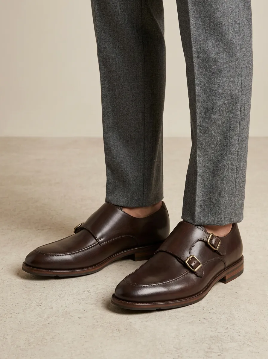 Men's Modern Classic Business Double Monk Strap Leather Shoes