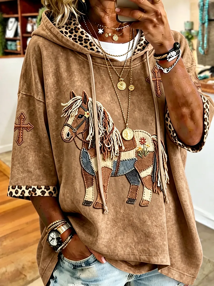 Women'S Retro Western Printed Hoodie