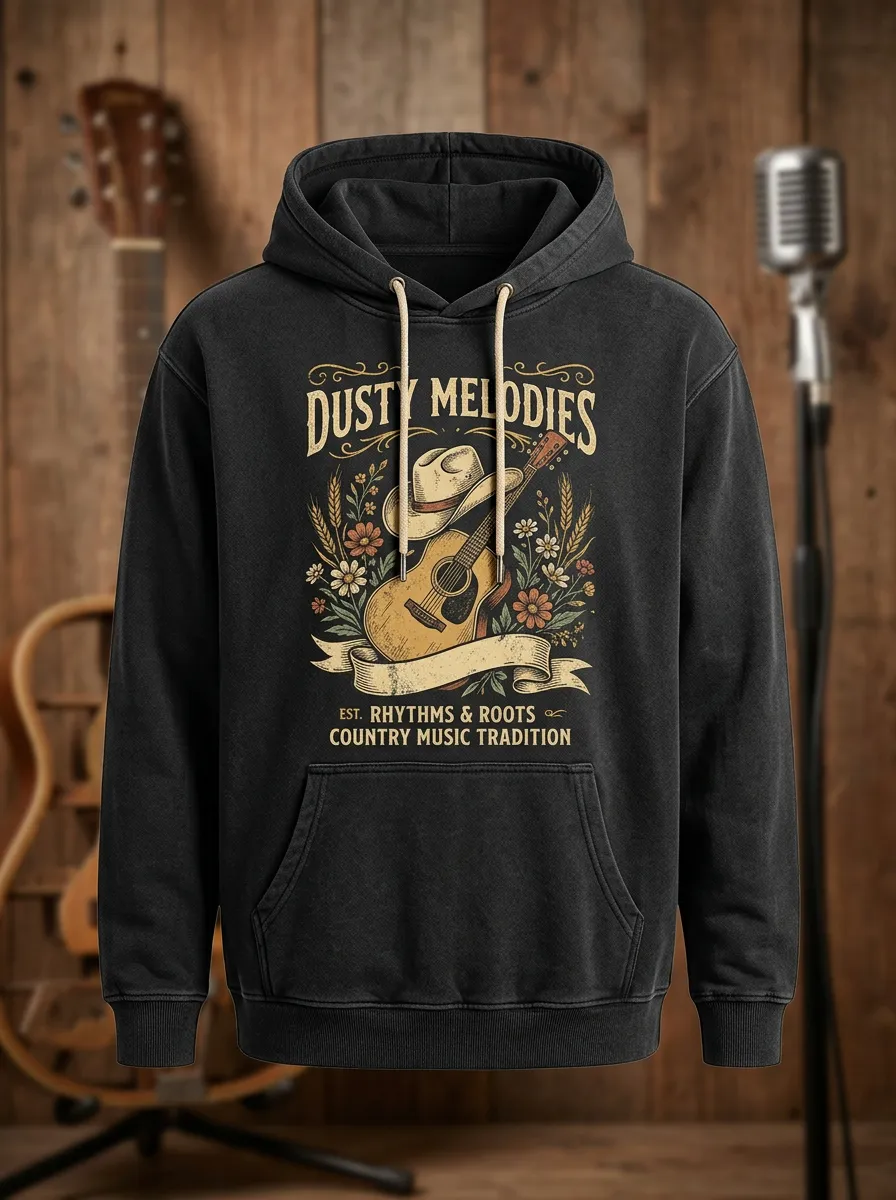 Americana Guitar Cowboy-Hat Country Music Graphic Hoodie