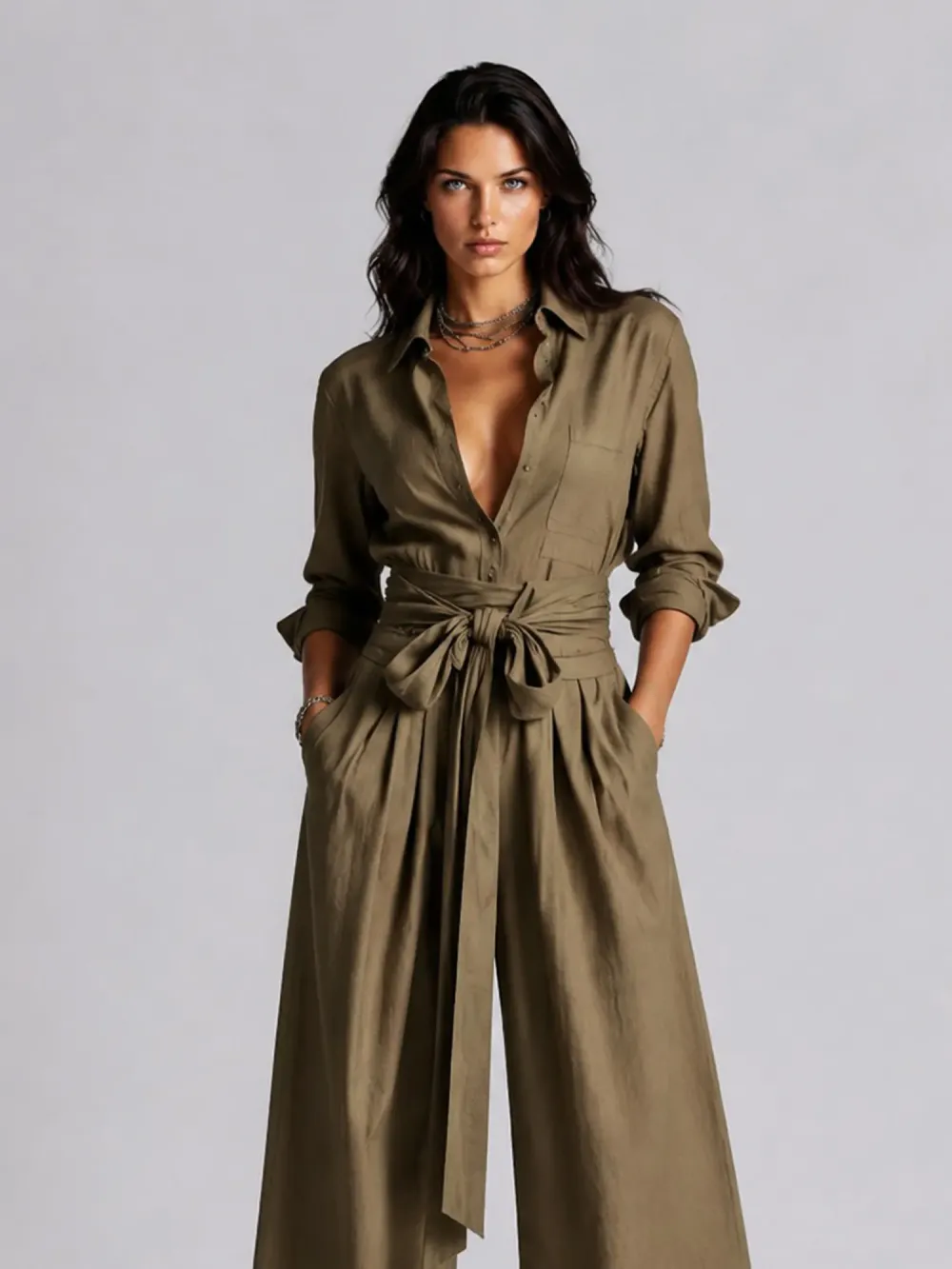 Allison Long-sleeve Lace-up Jumpsuit