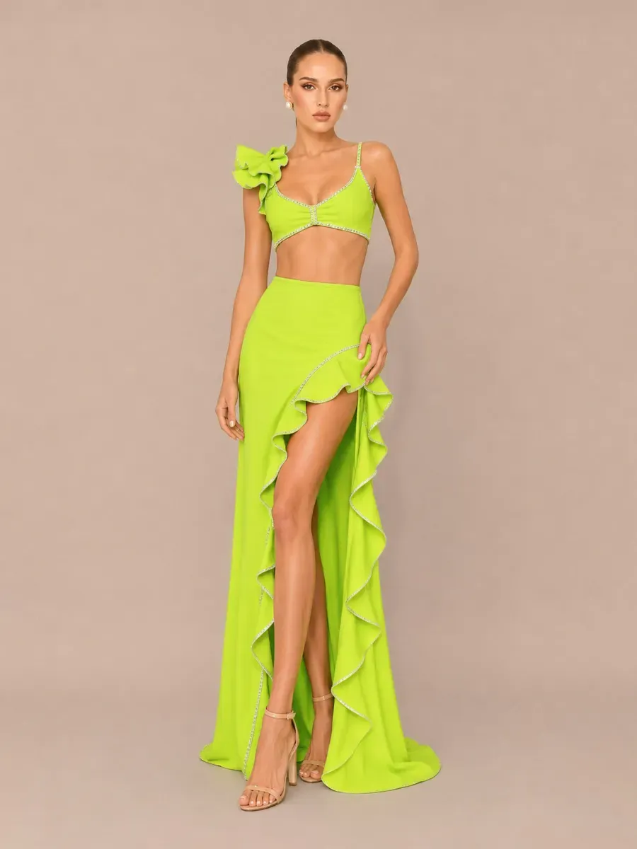 Noelia Ruffled Slit Two-Piece Set