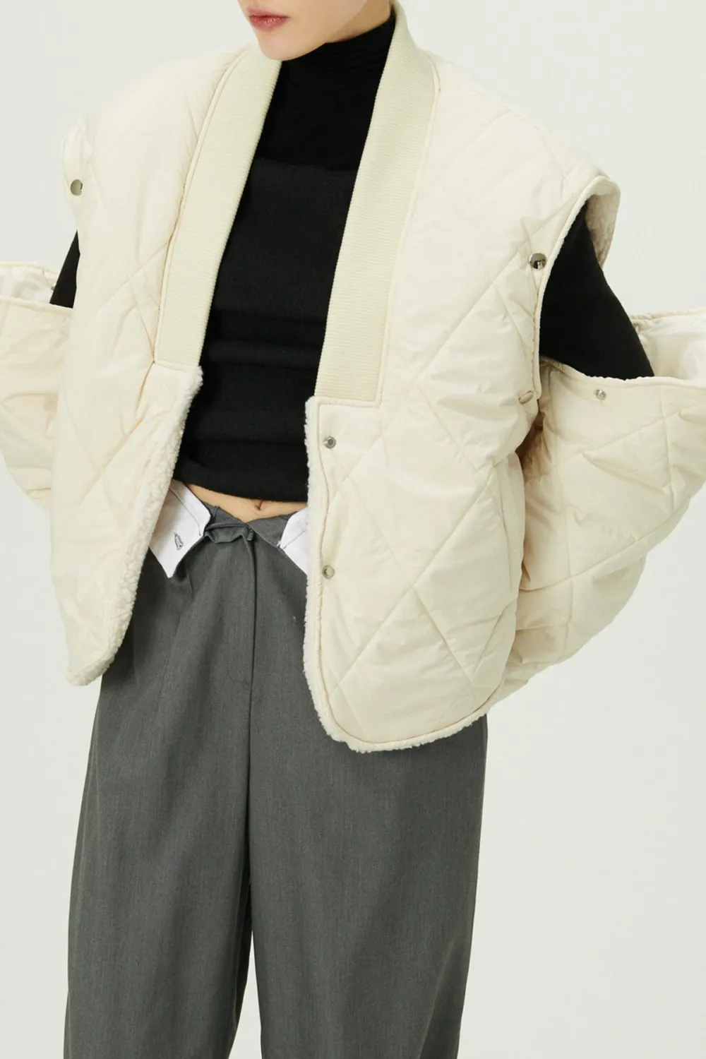 Quilted Sherpa Coat W/Detachable Sleeve