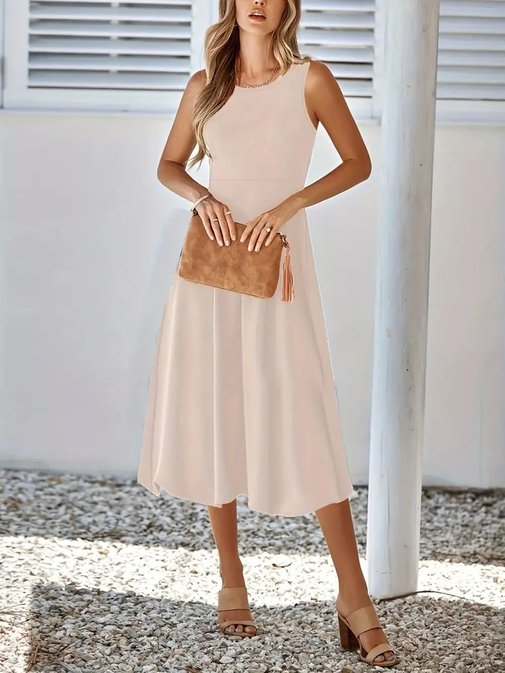 Elegant A Line Sleeveless Midi Dress