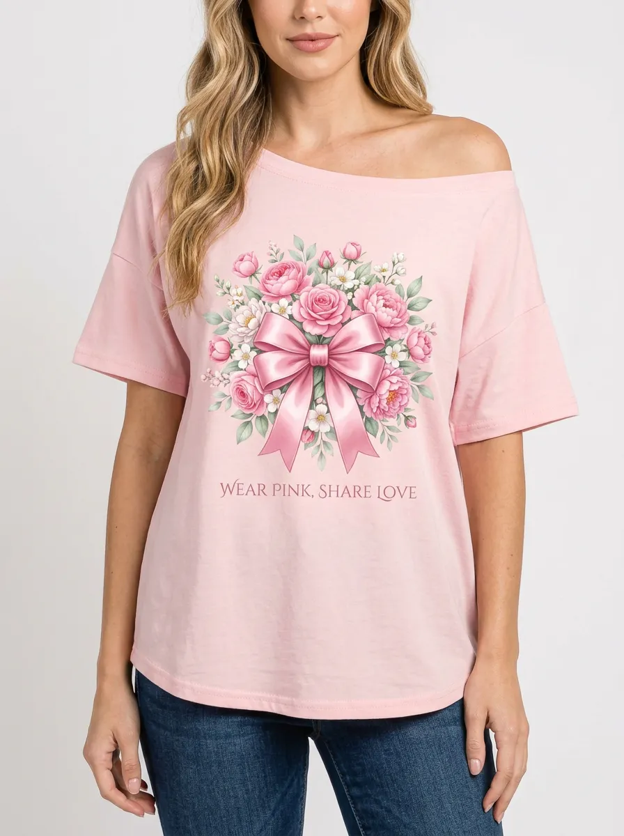 Women's Breast Cancer Awareness Pink Ribbon Floral Printed T-shirt