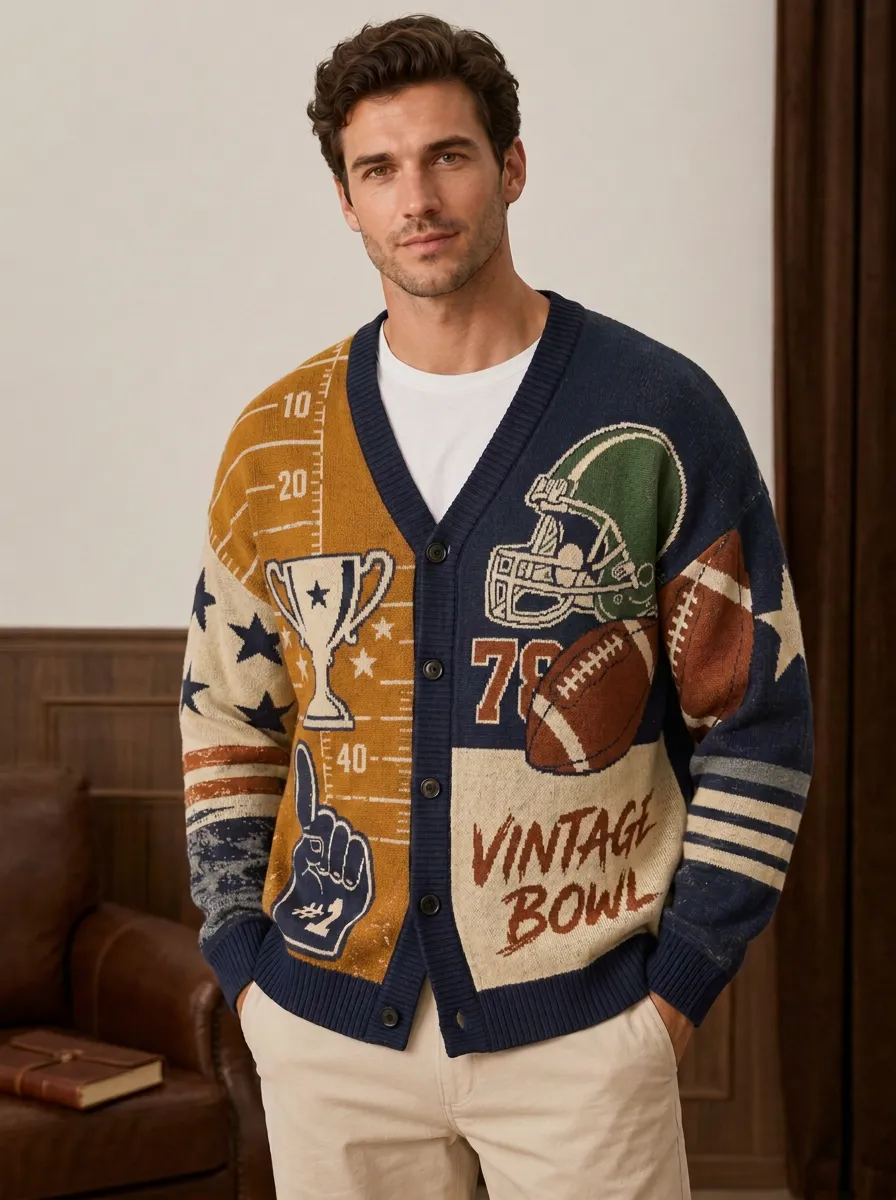 Men's Football Vintage Helmet Cardigan