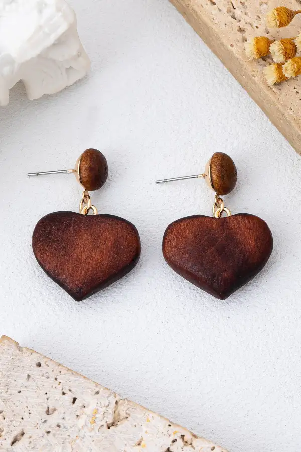 Wooden Heart Drop arrings
