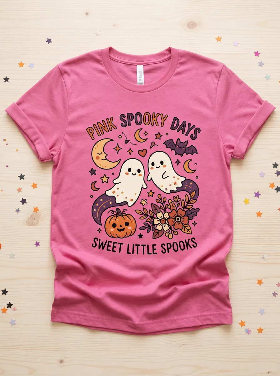 Ghost Pumpkin Bat Halloween Graphic T-Shirt