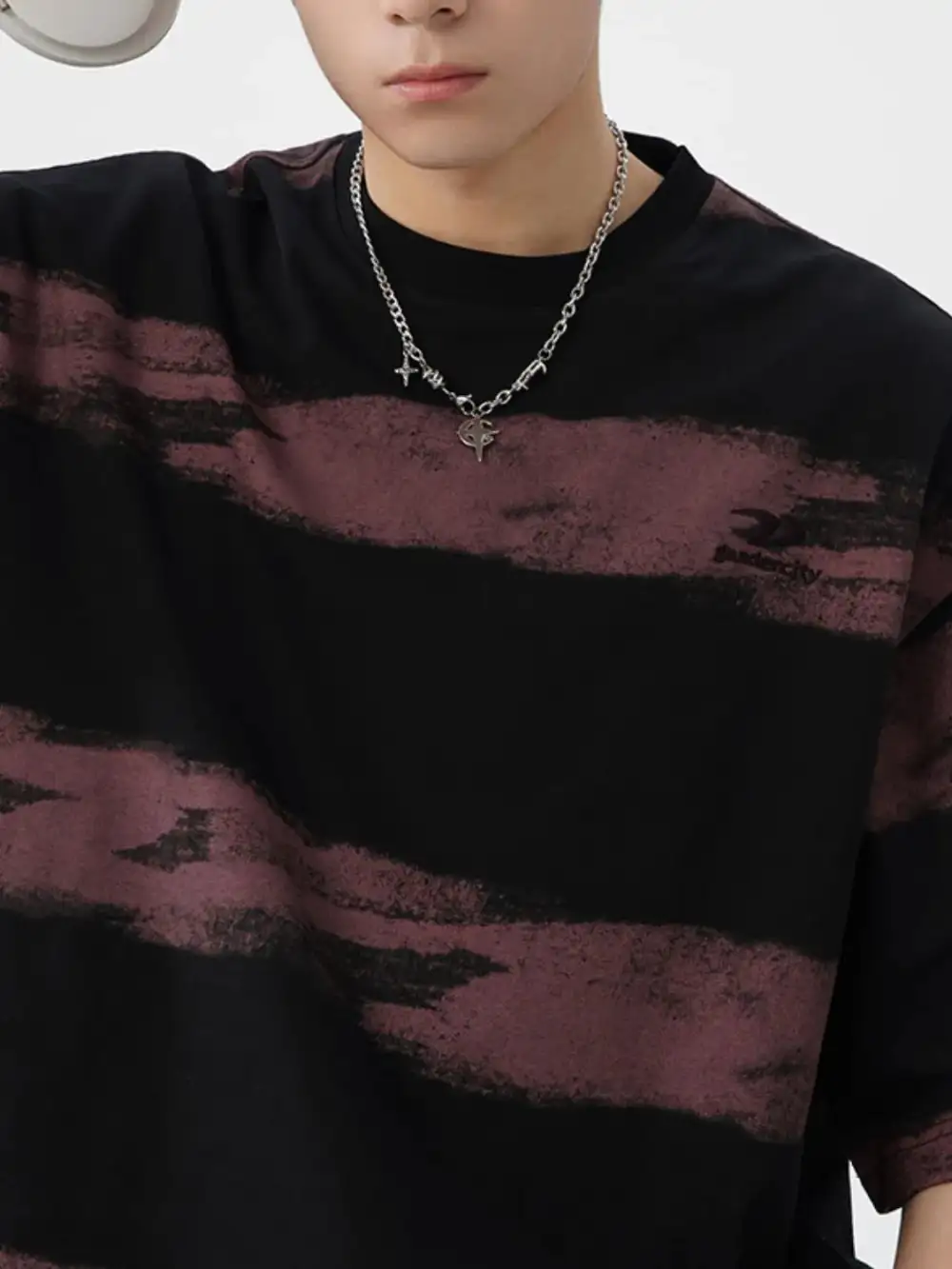 Textured Striped Crew Neck Tee