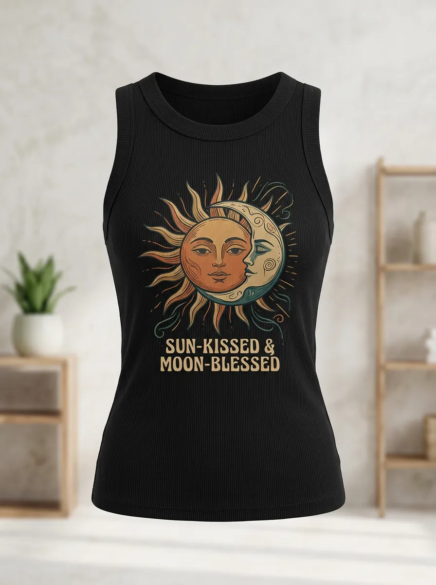 Celestial Boho Sun And Moon Tank Top