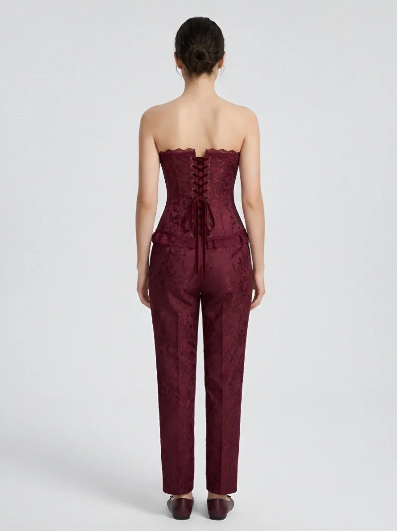Floral Lace-Trim Gothic-Inspired Vintage-Inspired Women's Corset Top