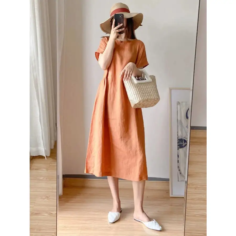 Full Size Casual Round Neck Midi Dress Plus Size