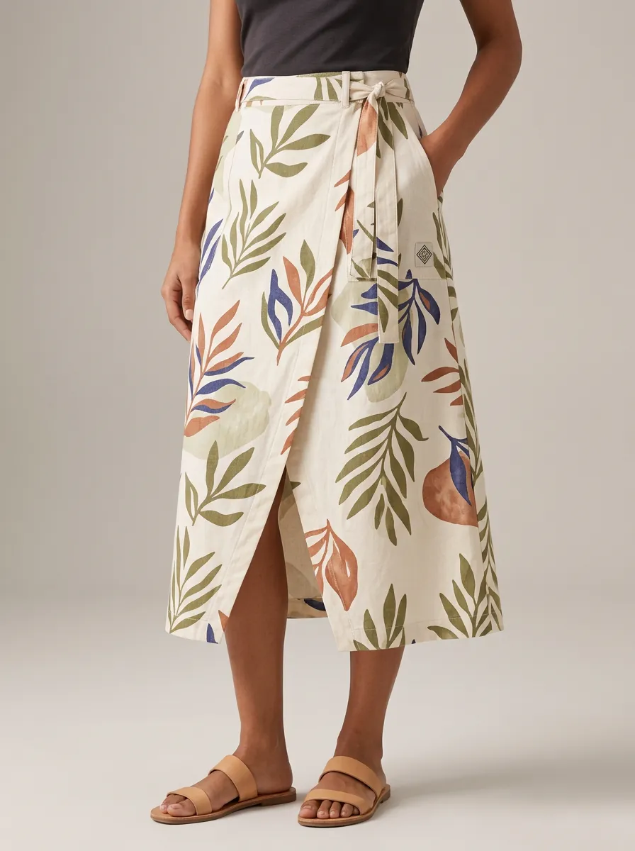 Women's Botanical Nature Lover Tropical Leaf Printed Wrap Skirt