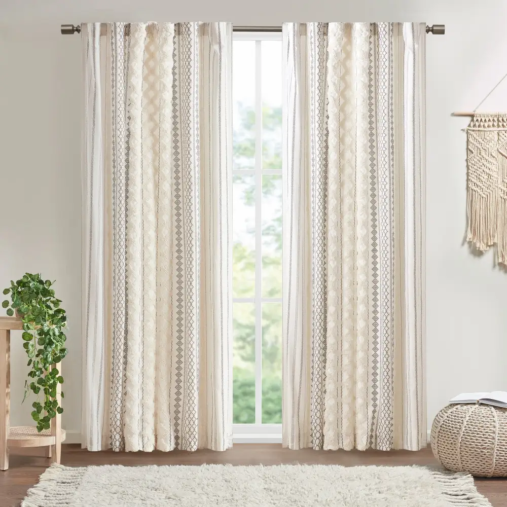 Relaxed Light Filtering Chenille Striped Back-Tab Curtain Panel