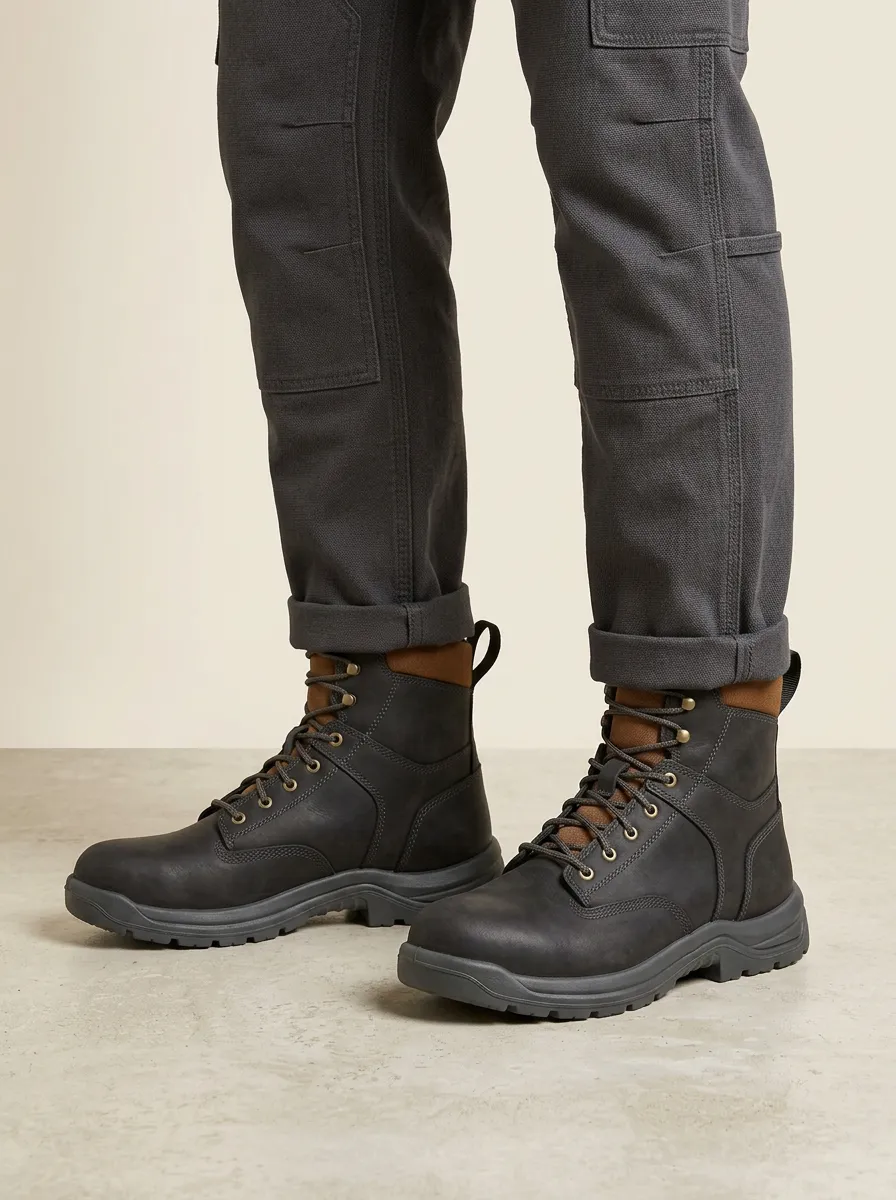 Unisex Leather Contrast Print Work Boots