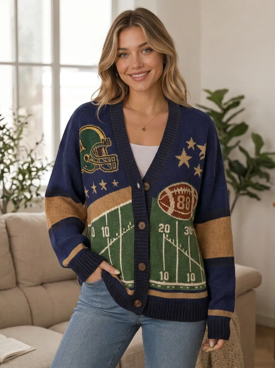 Women's Weekend Helmet Football Ball Knitted Cardigan